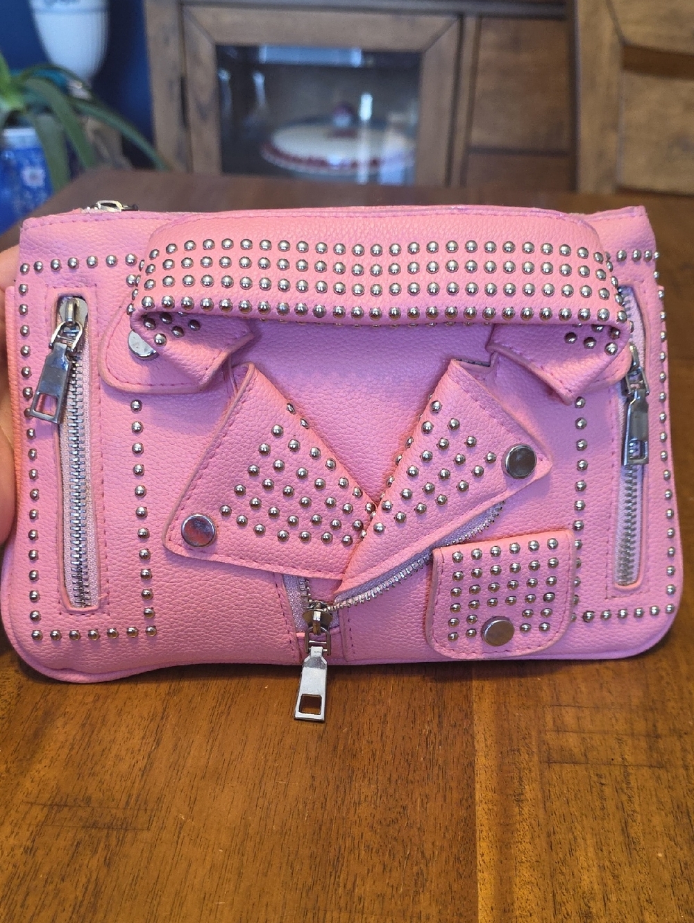 Studded Pink Leather Crossbody Bag - Fashion Statement - Picture 2 of 16